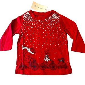First Impressions Unisex Red Long Sleeve Flocked Top Baby Kids